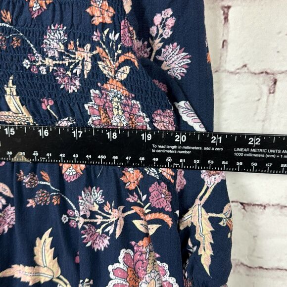 Knox Rose Blouse Shirt Top Womens Floral Button Up Rayon Large Navy Blue Pink - Picture 6 of 10